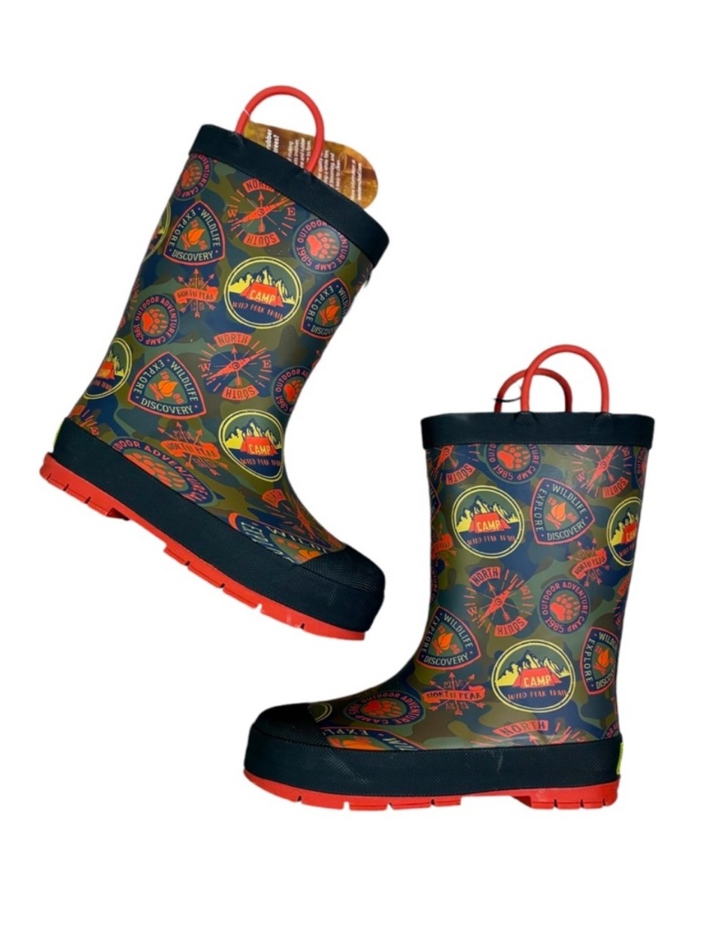 NIB Western Chief Fur Lined Rain Boots 11T Camping Theme ‘Adventure Patch’